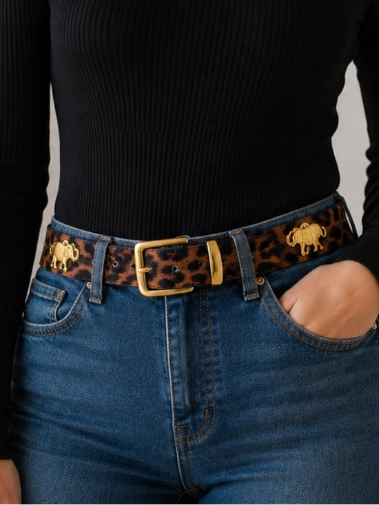GADGETERIE Accessories - Leopard Print Belt with Gold Elephant Accent. 28/70